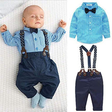 Load image into Gallery viewer, Blue &amp; White Suspender Bow Tie Set