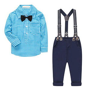 Blue & White Suspender Bow Tie Set