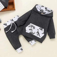 Load image into Gallery viewer, Grey Dinosaur Hoodie Set