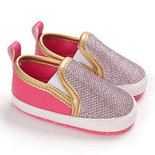 Load image into Gallery viewer, Pink &amp; Silver Glitter Crib Shoes