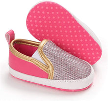 Load image into Gallery viewer, Pink &amp; Silver Glitter Crib Shoes