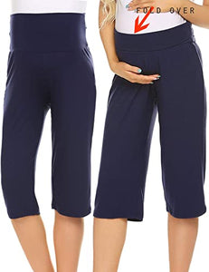 Navy Fold Over Wide Leg Capri