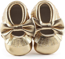 Load image into Gallery viewer, Gold Moccasin Crib Shoes